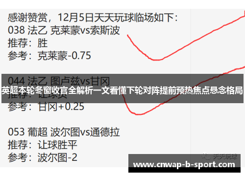 英超本轮冬窗收官全解析一文看懂下轮对阵提前预热焦点悬念格局
